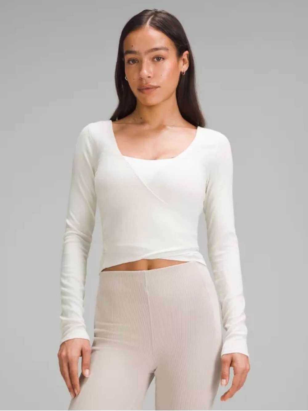 lululemon athletica Cream Wrap-Front Long Sleeve Tie Top White Opal